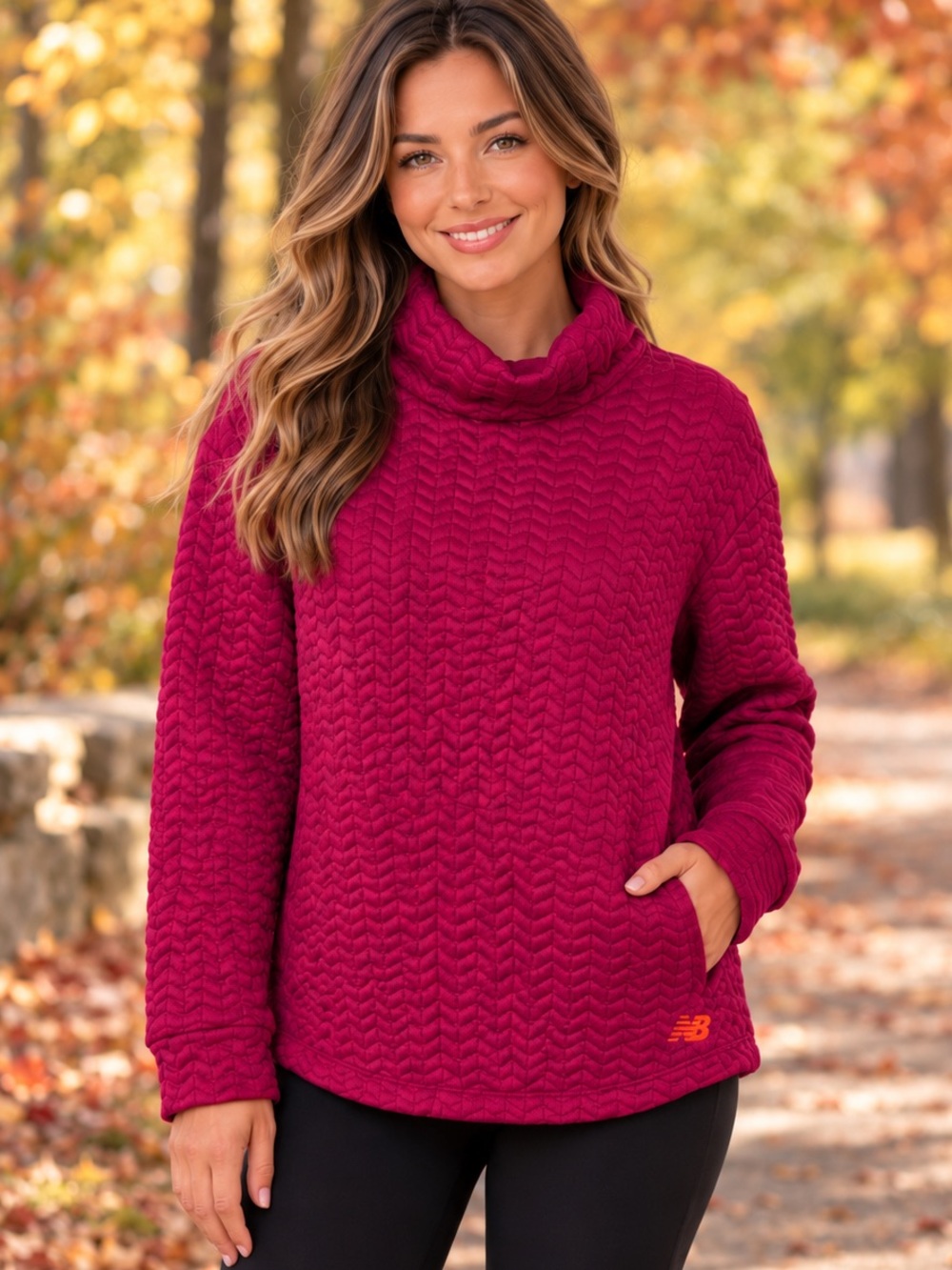 New Balance HeatLoft Quilted Cowl Neck Pullover Small Plum Athleisure